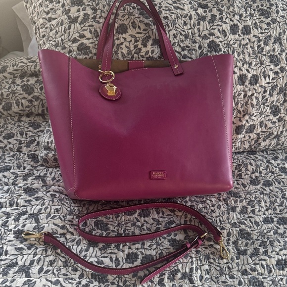 Frances Valentine Plum Leather Classic Tote with Gold Hardware - Picture 4 of 4
